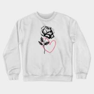 Rose Flower with Heart Black And White Botanical Illustration Crewneck Sweatshirt